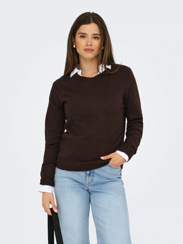 ONLY Rundhalspullover »ONLRICA LIFE L/S PULLOVER KNT NOOS« Materialmix, regular fit