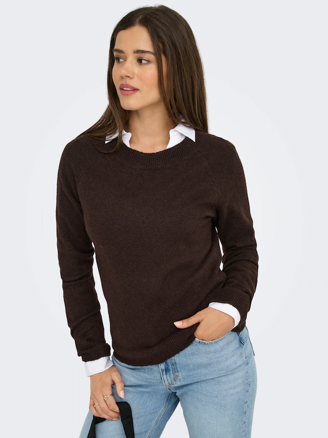 ONLY Rundhalspullover »ONLRICA LIFE L/S PULLOVER KNT NOOS« Materialmix, regular fit