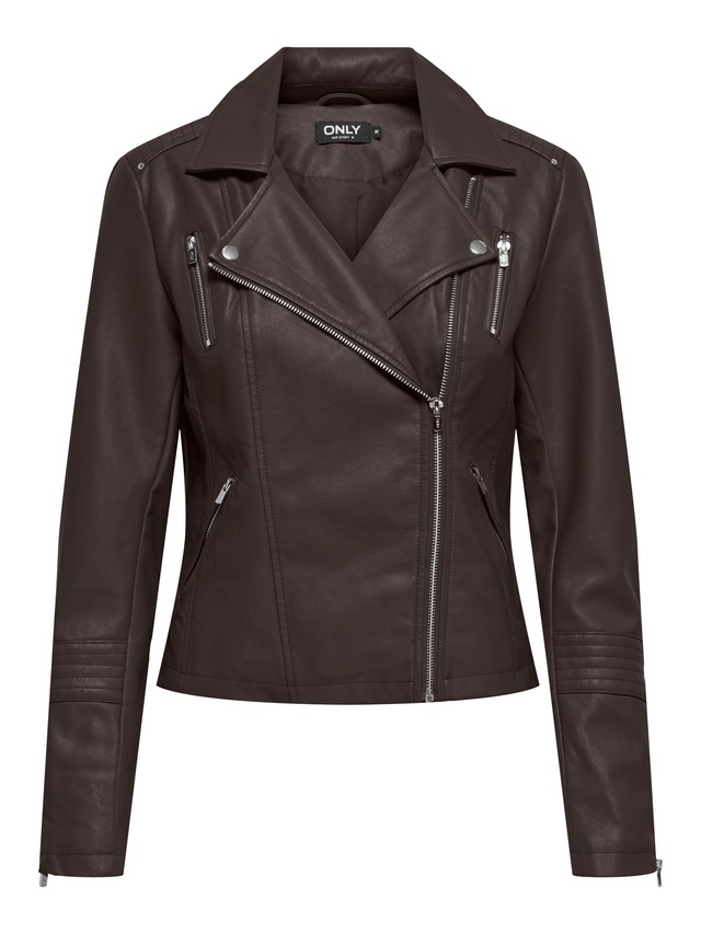 ONLY Lederimitatjacke »ONLGEMMA – Bikerjacke mit asymmetrischem Reißverschluss« tailliert, casual, Lederimitat, Reißverschlusstaschen