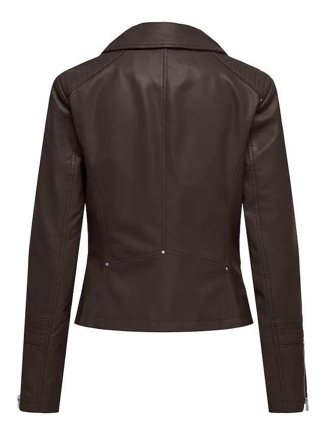 ONLY Lederimitatjacke »ONLGEMMA – Bikerjacke mit asymmetrischem Reißverschluss« tailliert, casual, Lederimitat, Reißverschlusstaschen
