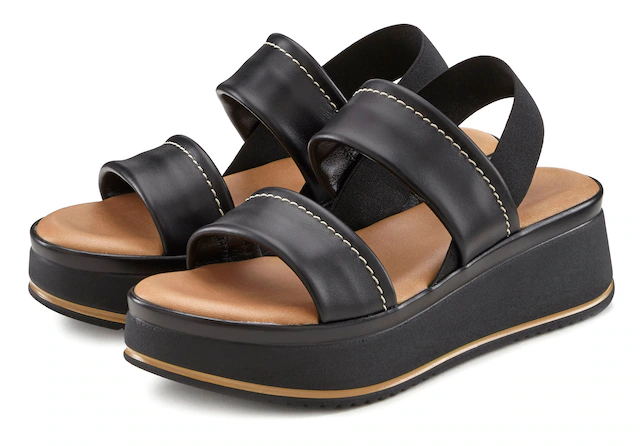 LASCANA Plateausandaletten »Sommerschuh, Sandale, Sandalette, offener Schuh, Plateausandale,« Sandalette aus Leder mit modisch bequemer Plateausohle