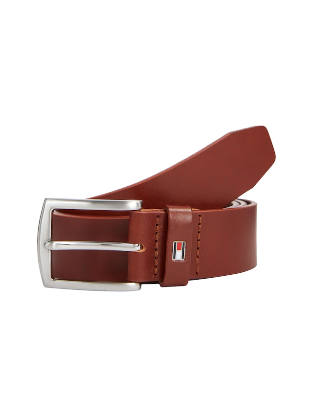 Tommy Hilfiger Ledergürtel »DENTON 3,5 cm breit« Robuster Ledergürtel mit Flag-Label, silberne Schnalle, verstellbar