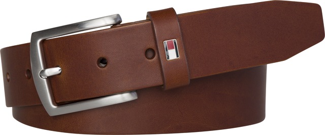 Tommy Hilfiger Ledergürtel »DENTON 3,5 cm breit« Robuster Ledergürtel mit Flag-Label, silberne Schnalle, verstellbar