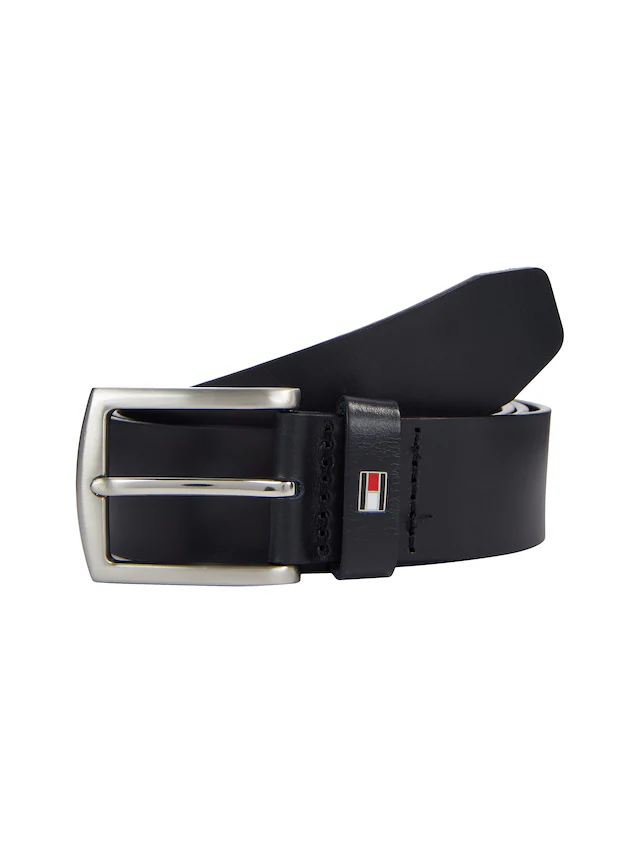 Tommy Hilfiger Ledergürtel »DENTON 3,5 cm breit« Robuster Ledergürtel mit Flag-Label, silberne Schnalle, verstellbar