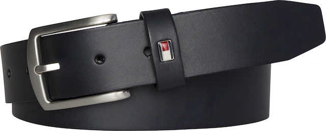 Tommy Hilfiger Ledergürtel »DENTON 3,5 cm breit« Robuster Ledergürtel mit Flag-Label, silberne Schnalle, verstellbar