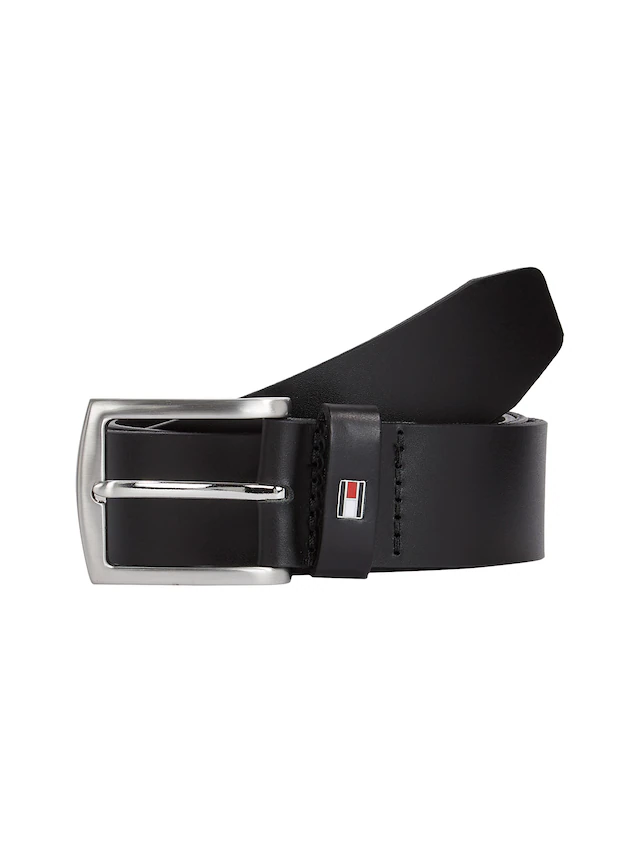 Tommy Hilfiger Ledergürtel »DENTON 3,5 cm breit« Robuster Ledergürtel mit Flag-Label, silberne Schnalle, verstellbar