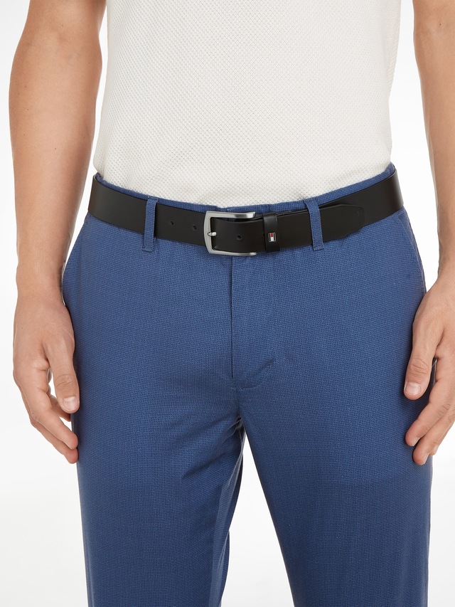 Tommy Hilfiger Ledergürtel »DENTON 3,5 cm breit« Robuster Ledergürtel mit Flag-Label, silberne Schnalle, verstellbar