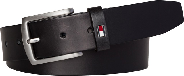 Tommy Hilfiger Ledergürtel »DENTON 3,5 cm breit« Robuster Ledergürtel mit Flag-Label, silberne Schnalle, verstellbar