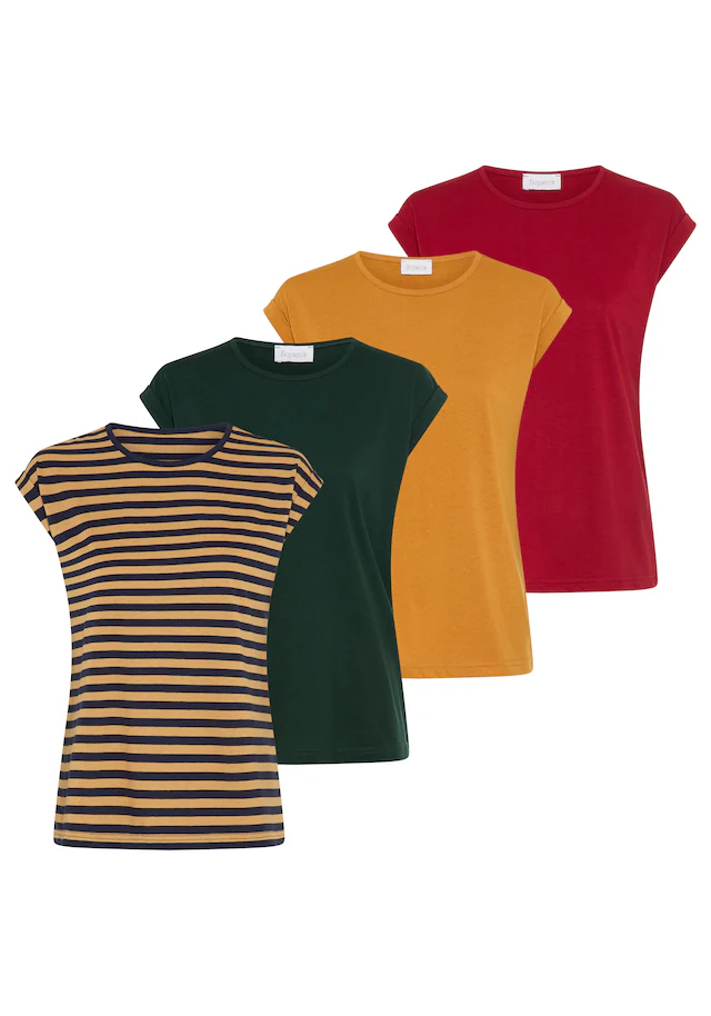 Boysen's T-Shirt »im Basic-Stil, weicher Baumwoll-Jersey, viele Farben und Größen« Packung, 4er-Pack, figurumspielende Passform, Rundhalsausschnitt
