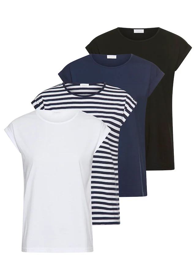 Boysen's T-Shirt »im Basic-Stil, weicher Baumwoll-Jersey, viele Farben und Größen« Packung, 4er-Pack, figurumspielende Passform, Rundhalsausschnitt
