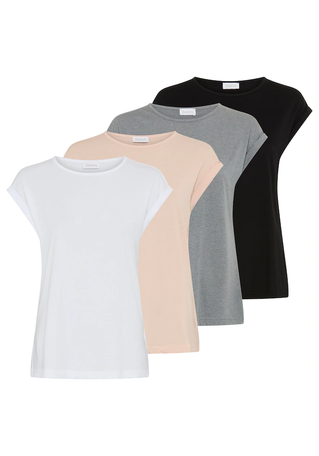 Boysen's T-Shirt »im Basic-Stil, weicher Baumwoll-Jersey, viele Farben und Größen« Packung, 4er-Pack, figurumspielende Passform, Rundhalsausschnitt