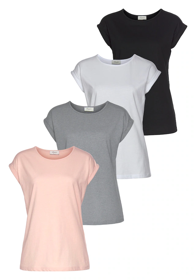 Boysen's T-Shirt »im Basic-Stil, weicher Baumwoll-Jersey, viele Farben und Größen« Packung, 4er-Pack, figurumspielende Passform, Rundhalsausschnitt