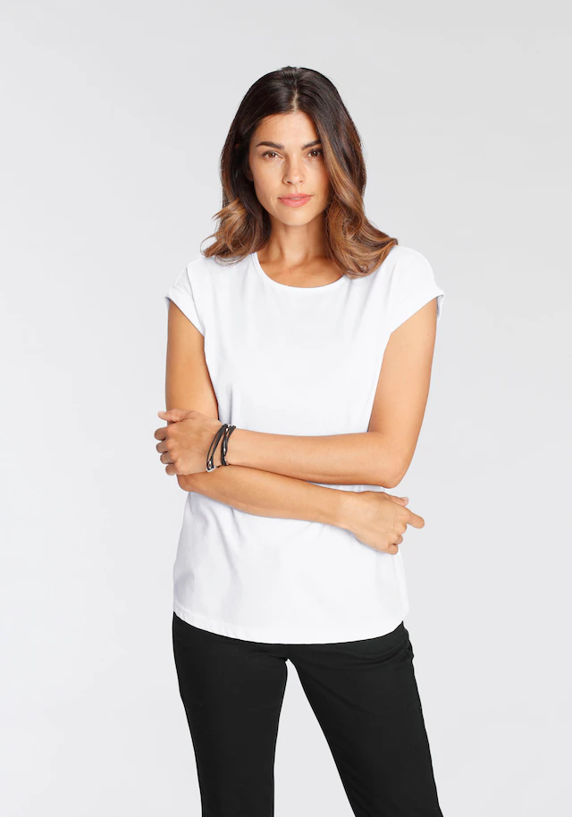 Boysen's T-Shirt »im Basic-Stil, weicher Baumwoll-Jersey, viele Farben und Größen« Packung, 4er-Pack, figurumspielende Passform, Rundhalsausschnitt