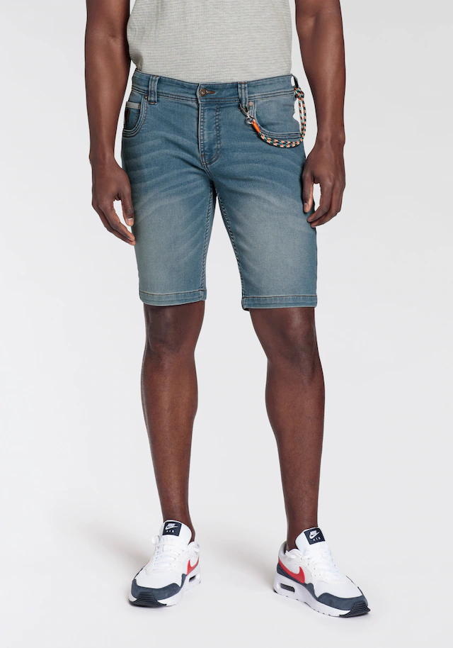 Bruno Banani Jeansshorts Set, mit Band, 2 tlg. bequemer Sitz, gerade Beinform, mit praktischen Taschen