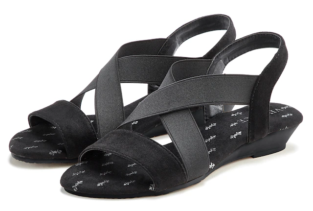 Vivance Sandalette »Sommerschuh, offener Schuh, Sandale,« mit elastischen Riemchen und Keilabsatz VEGAN