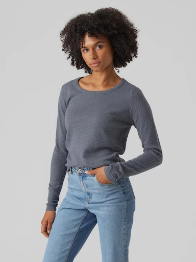 Vero Moda Rundhalspullover »VMCARE STRUCTURE LS O-NECK BLOU NOOS« mit Strukturmuster