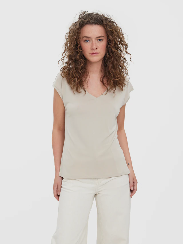 Vero Moda V-Shirt »VMFILLI SS V-NECK TEE GA NOOS« Materialmix, relaxed fit