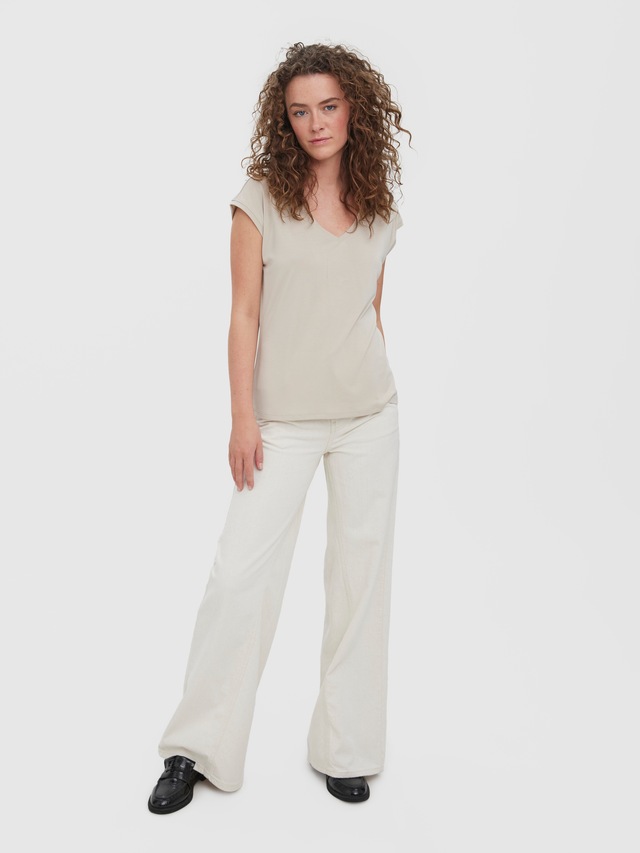 Vero Moda V-Shirt »VMFILLI SS V-NECK TEE GA NOOS« Materialmix, relaxed fit