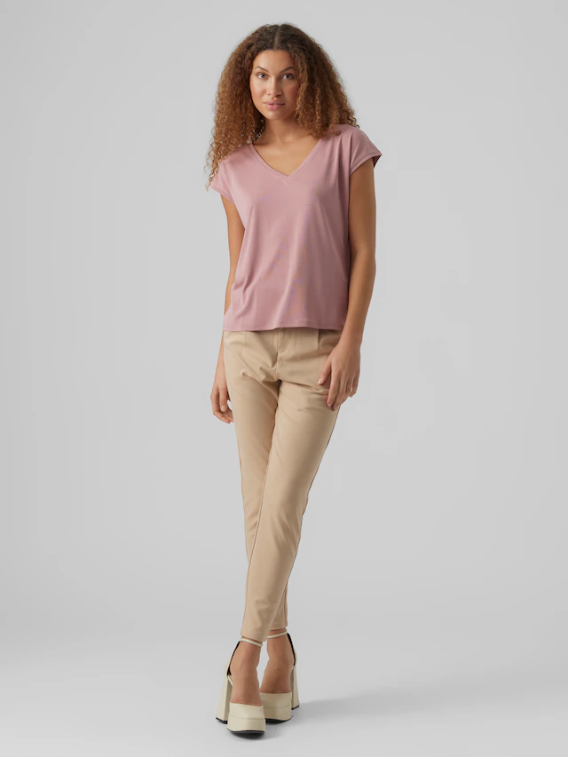 Vero Moda V-Shirt »VMFILLI SS V-NECK TEE GA NOOS« Materialmix, relaxed fit