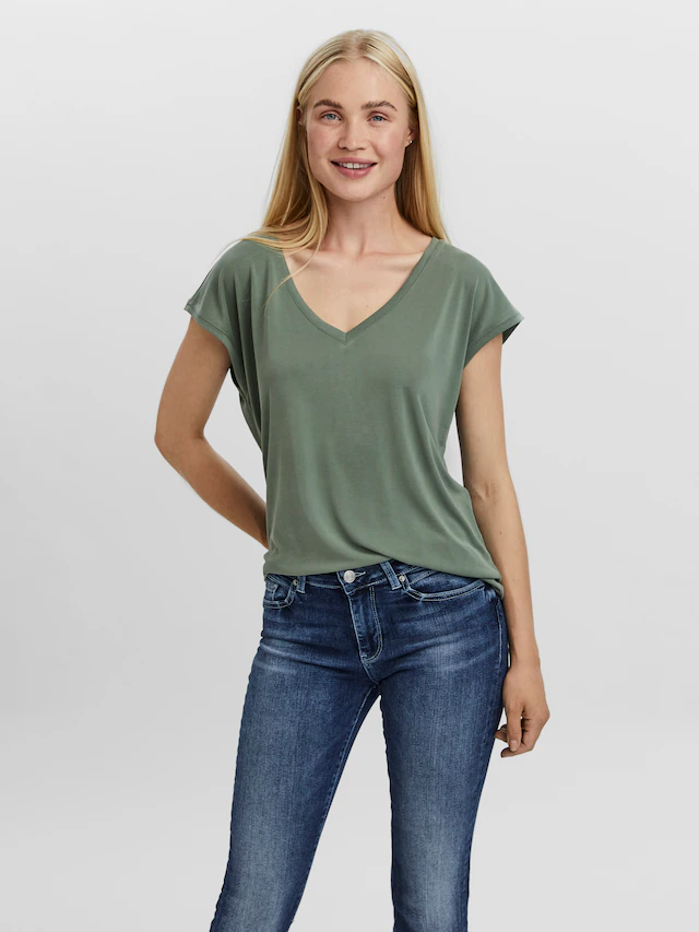 Vero Moda V-Shirt »VMFILLI SS V-NECK TEE GA NOOS« Materialmix, relaxed fit