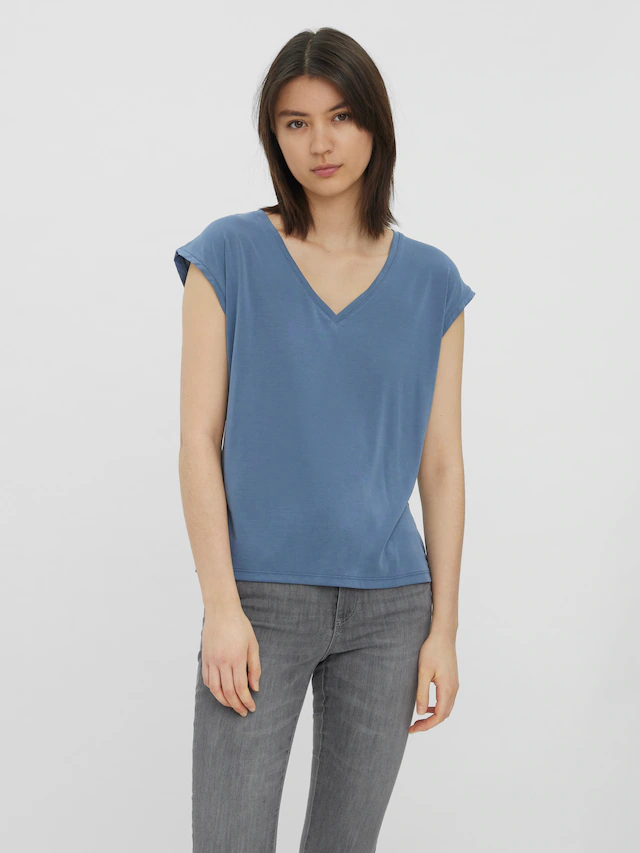 Vero Moda V-Shirt »VMFILLI SS V-NECK TEE GA NOOS« Materialmix, relaxed fit