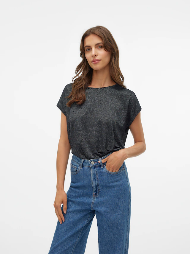 Vero Moda Rundhalsshirt »VMLAVA PLAIN SS TOP LUREX STRIPE« Viskosemischung, loose fit