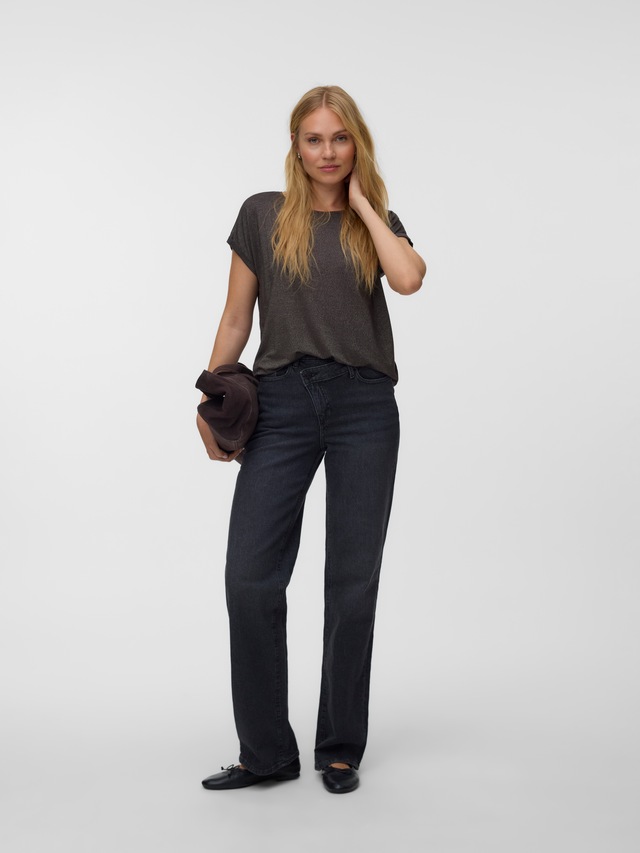 Vero Moda Rundhalsshirt »VMLAVA PLAIN SS TOP LUREX STRIPE« Viskosemischung, loose fit