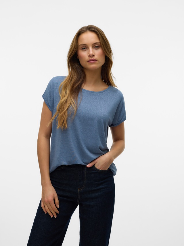 Vero Moda Rundhalsshirt »VMLAVA PLAIN SS TOP LUREX STRIPE« Viskosemischung, loose fit