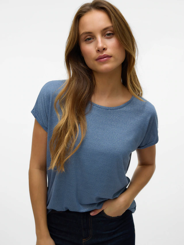 Vero Moda Rundhalsshirt »VMLAVA PLAIN SS TOP LUREX STRIPE« Viskosemischung, loose fit