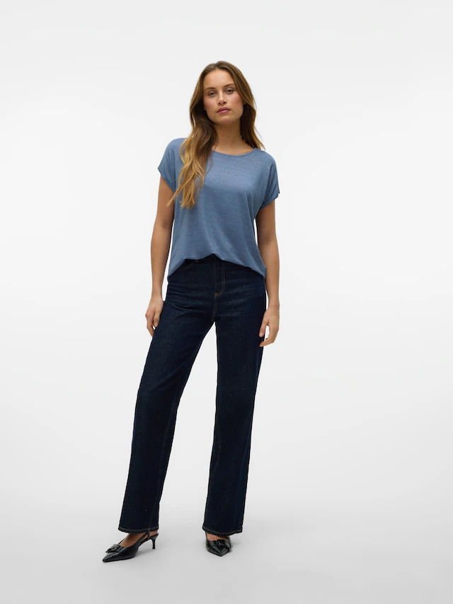 Vero Moda Rundhalsshirt »VMLAVA PLAIN SS TOP LUREX STRIPE« Viskosemischung, loose fit