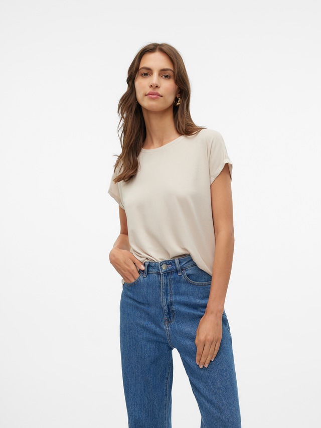 Vero Moda Rundhalsshirt »VMLAVA PLAIN SS TOP LUREX STRIPE« Viskosemischung, loose fit