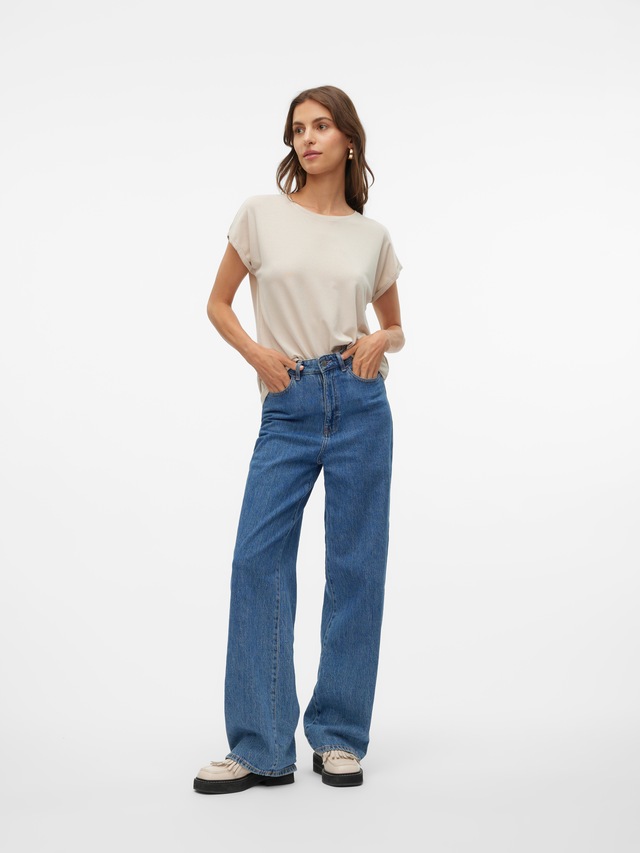 Vero Moda Rundhalsshirt »VMLAVA PLAIN SS TOP LUREX STRIPE« Viskosemischung, loose fit