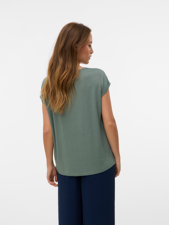 Vero Moda Rundhalsshirt »VMLAVA PLAIN SS TOP LUREX STRIPE« Viskosemischung, loose fit