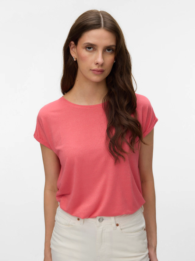 Vero Moda Rundhalsshirt »VMLAVA PLAIN SS TOP LUREX STRIPE« Viskosemischung, loose fit