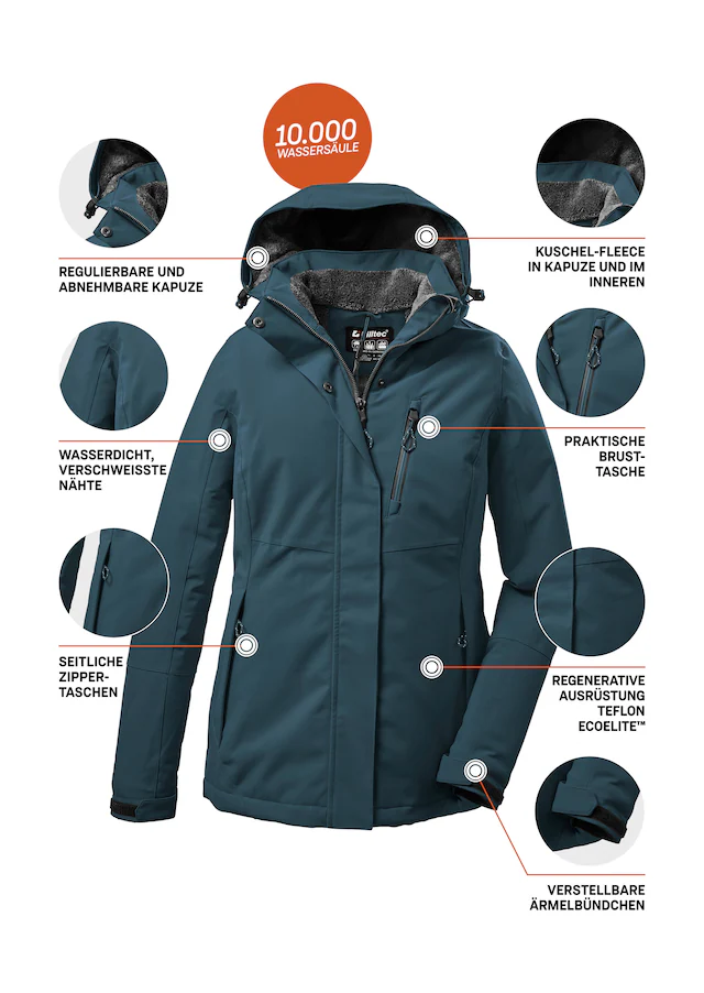 Killtec Outdoorjacke »KOW 140 WMN JCKT« Wasserdichte Damenjacke, atmungsaktiv, abnehmbare Kapuze