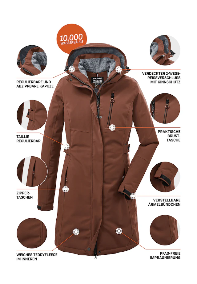 Killtec Parka »KOW 165 WMN PRK« Wasser- und winddichter Parka mit Teddyfleece und abnehmbarer Kapuze