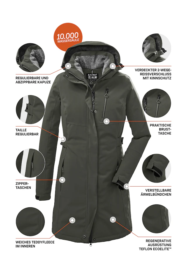 Killtec Parka »KOW 165 WMN PRK« Wasser- und winddichter Parka mit Teddyfleece und abnehmbarer Kapuze