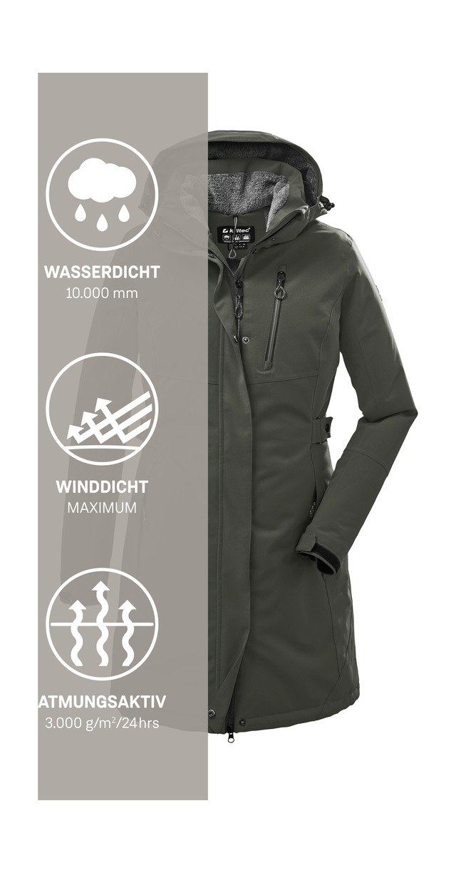 Killtec Parka »KOW 165 WMN PRK« Wasser- und winddichter Parka mit Teddyfleece und abnehmbarer Kapuze