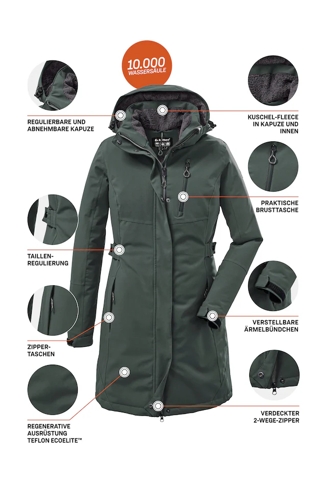 Killtec Parka »KOW 165 WMN PRK« Wasser- und winddichter Parka mit Teddyfleece und abnehmbarer Kapuze