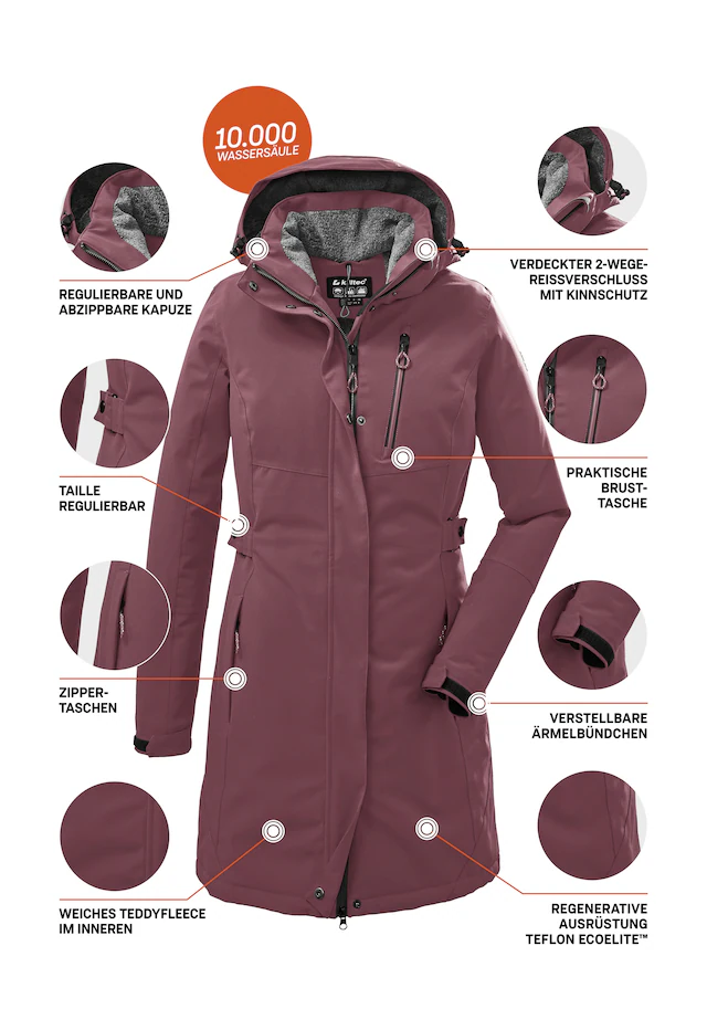 Killtec Parka »KOW 165 WMN PRK« Wasser- und winddichter Parka mit Teddyfleece und abnehmbarer Kapuze