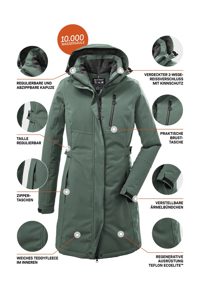 Killtec Parka »KOW 165 WMN PRK« Wasser- und winddichter Parka mit Teddyfleece und abnehmbarer Kapuze