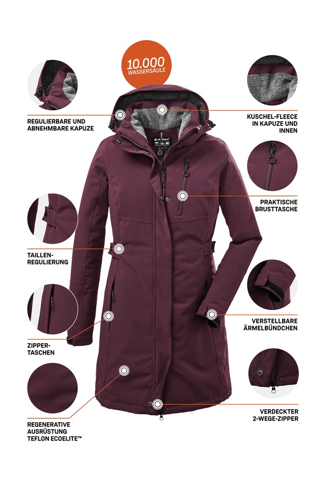 Killtec Parka »KOW 165 WMN PRK« Wasser- und winddichter Parka mit Teddyfleece und abnehmbarer Kapuze