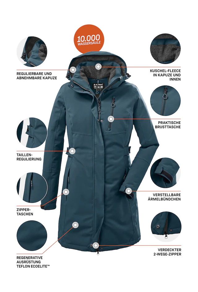 Killtec Parka »KOW 165 WMN PRK« Wasser- und winddichter Parka mit Teddyfleece und abnehmbarer Kapuze
