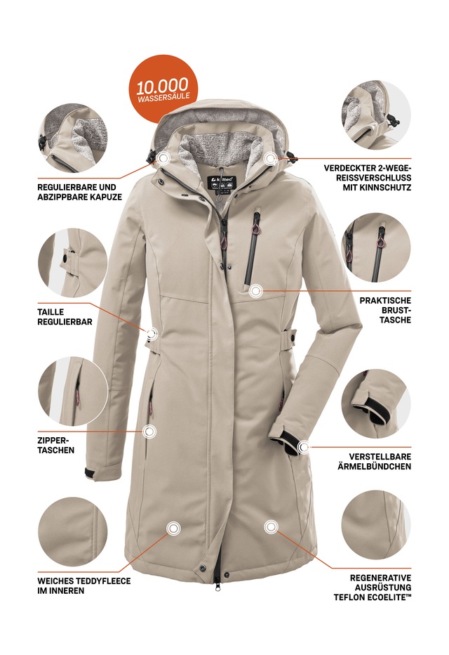 Killtec Parka »KOW 165 WMN PRK« Wasser- und winddichter Parka mit Teddyfleece und abnehmbarer Kapuze