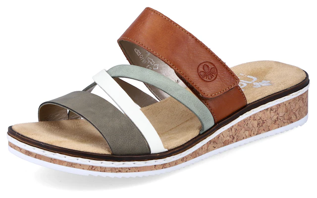 Rieker Pantolette Keilabsatz, Sommerschuh, Schlappen mit Klettriemchen