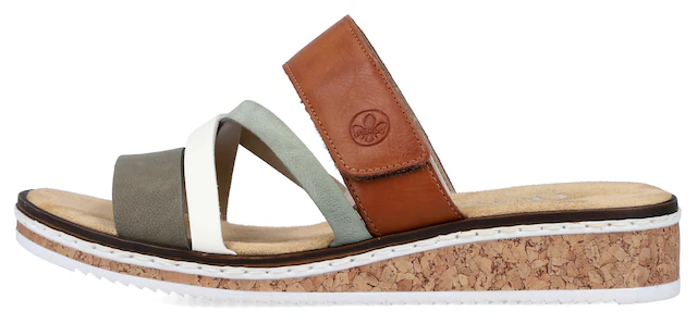 Rieker Pantolette Keilabsatz, Sommerschuh, Schlappen mit Klettriemchen