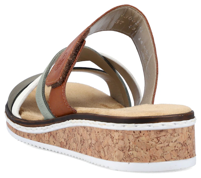 Rieker Pantolette Keilabsatz, Sommerschuh, Schlappen mit Klettriemchen