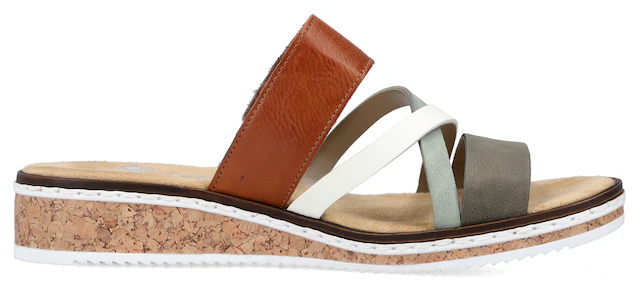 Rieker Pantolette Keilabsatz, Sommerschuh, Schlappen mit Klettriemchen