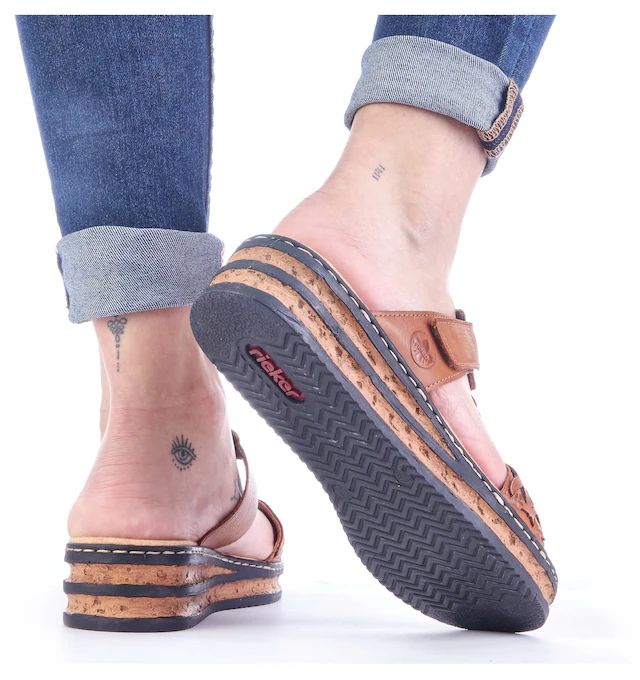 Rieker Pantolette Keilabsatz, Sommerschuh, Schlappen mit Riemchen in Flechtoptik