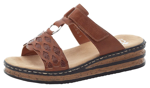 Rieker Pantolette Keilabsatz, Sommerschuh, Schlappen mit Riemchen in Flechtoptik